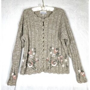 Vintage Cape Isle Knitters Sweater Womens M Hand Embroidered Cottagecore Cotton
